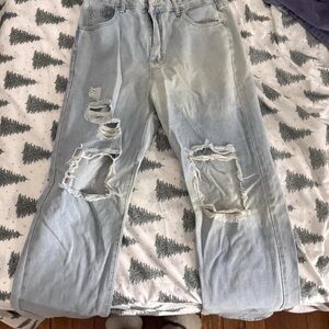 SHEIN Light Blue Distressed Wide Leg Jeans